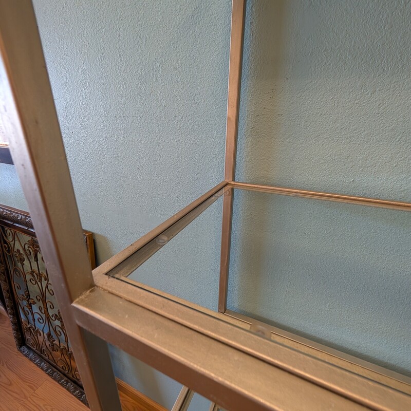 Aurelie Arched Etigierre, Glass, Shelves<br />
30 x 15 x 84h<br />
14in shelf height on bottoms<br />
18in shelf height on top shelf