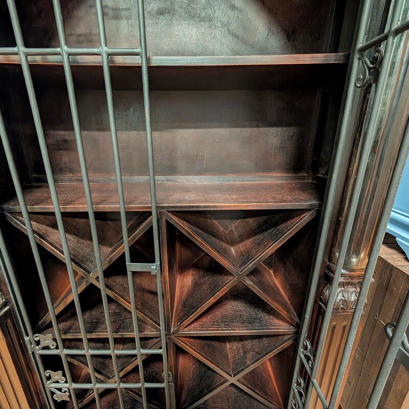 Iron Door Wine Cabinet, Dark Stain, Iron Doors
54 x 18 x 84h