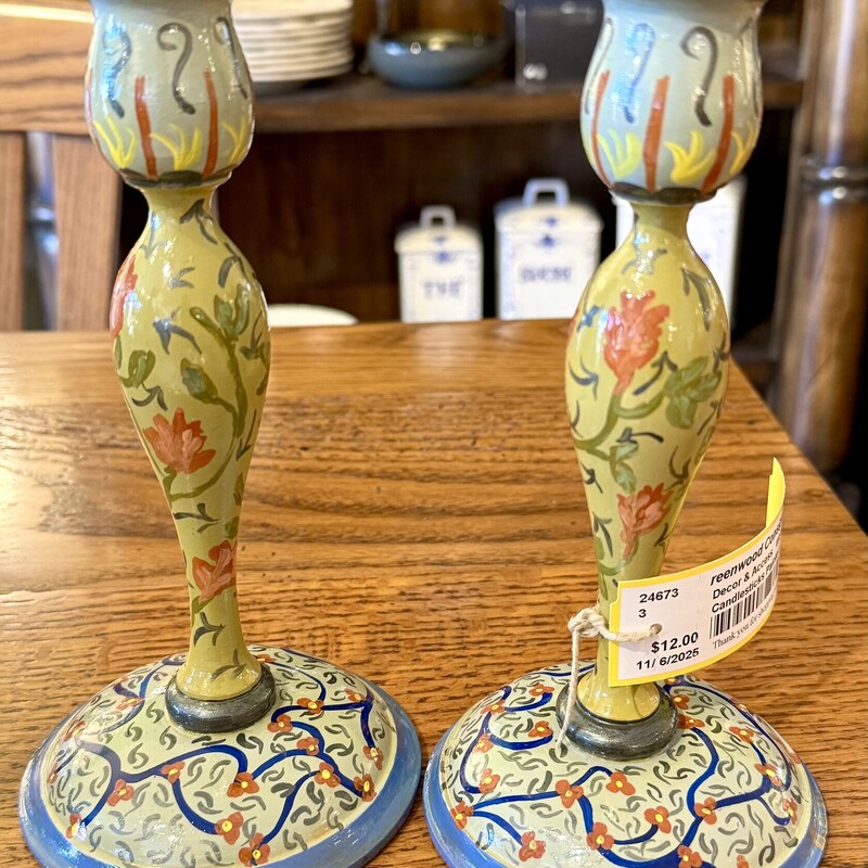 Candlesticks Painted Wood