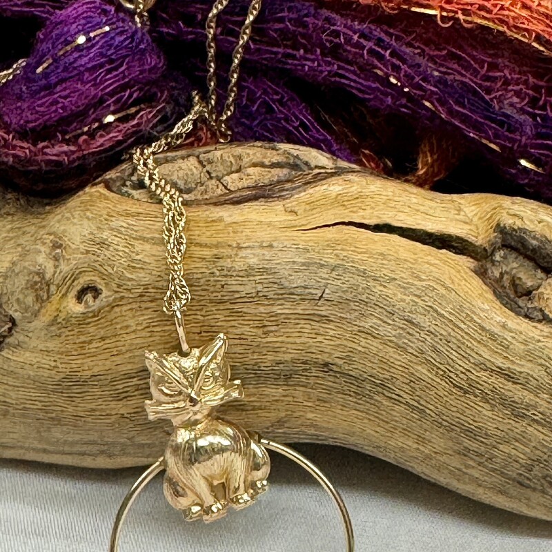 10k cat charm holder necklace