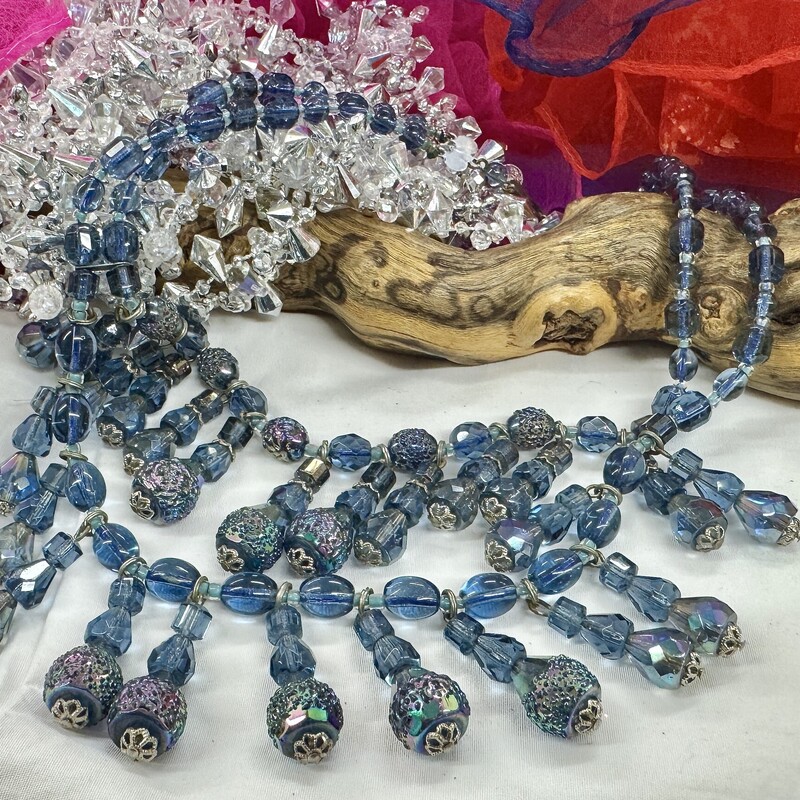 Double stranded blue crystal necklace