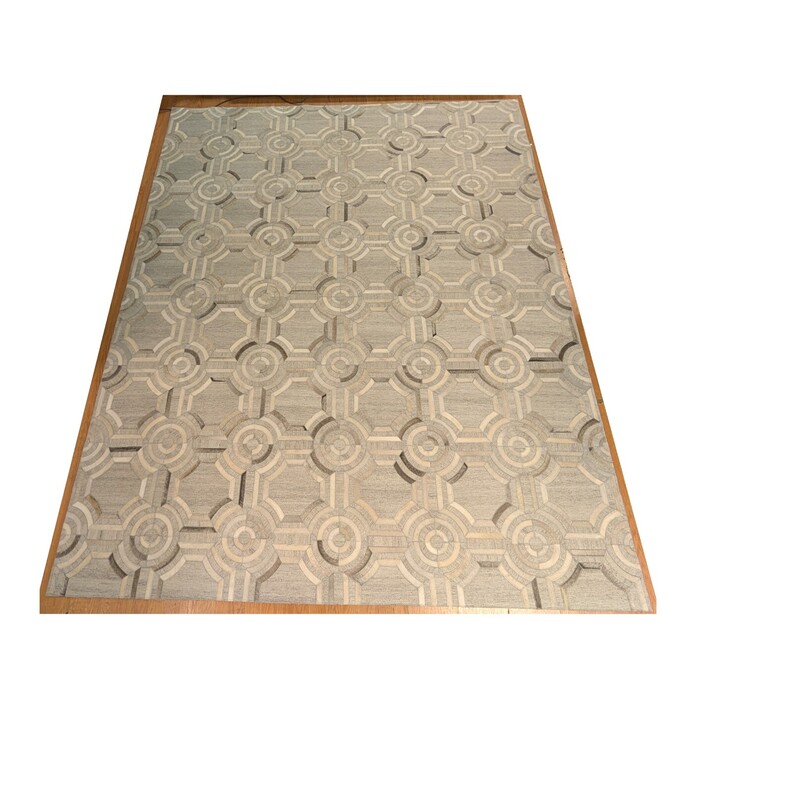 Hide & Fabric Rug, Geometric, 7ft 9in x 9ft 9in