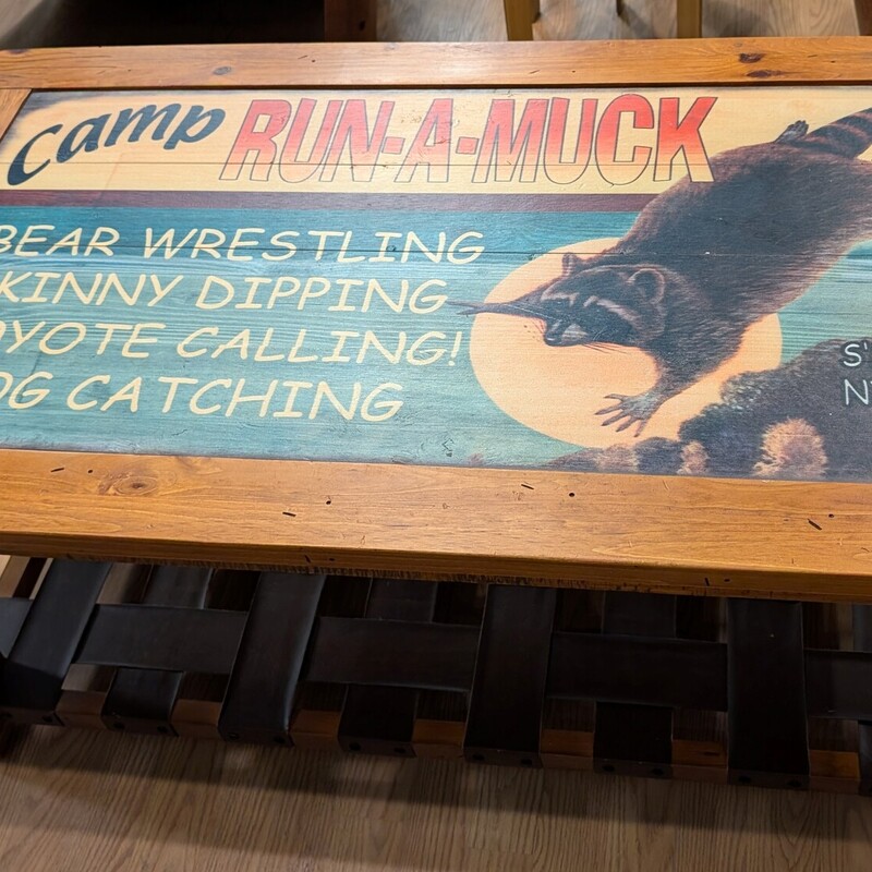 Camp Run-a-Muck Coffee, Leather, Shelf
24 x 42 x 18h