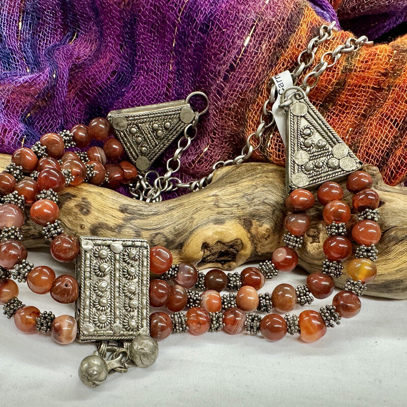 3-strand Ethnic Carnelian Necklace