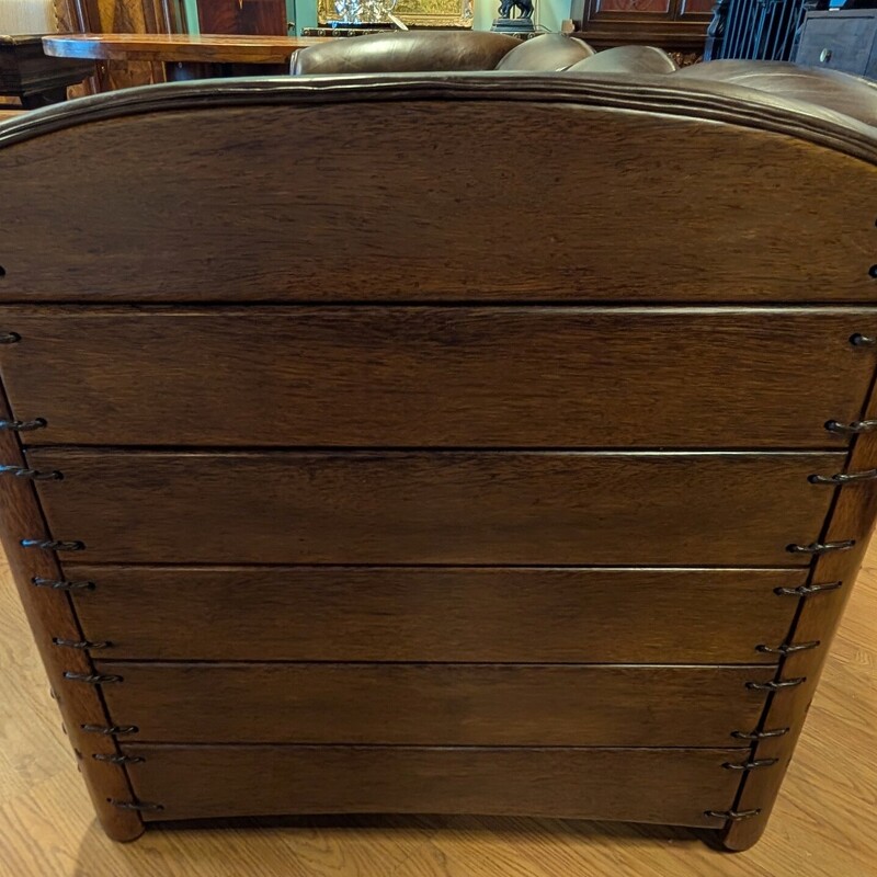 Tonga Modular 4pc Cocoa, Leather, Palmwood<br />
96w x 33d x 32h<br />
Ottoman 27 x34