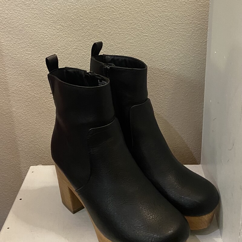 Blk Faux Lther Heel Booti