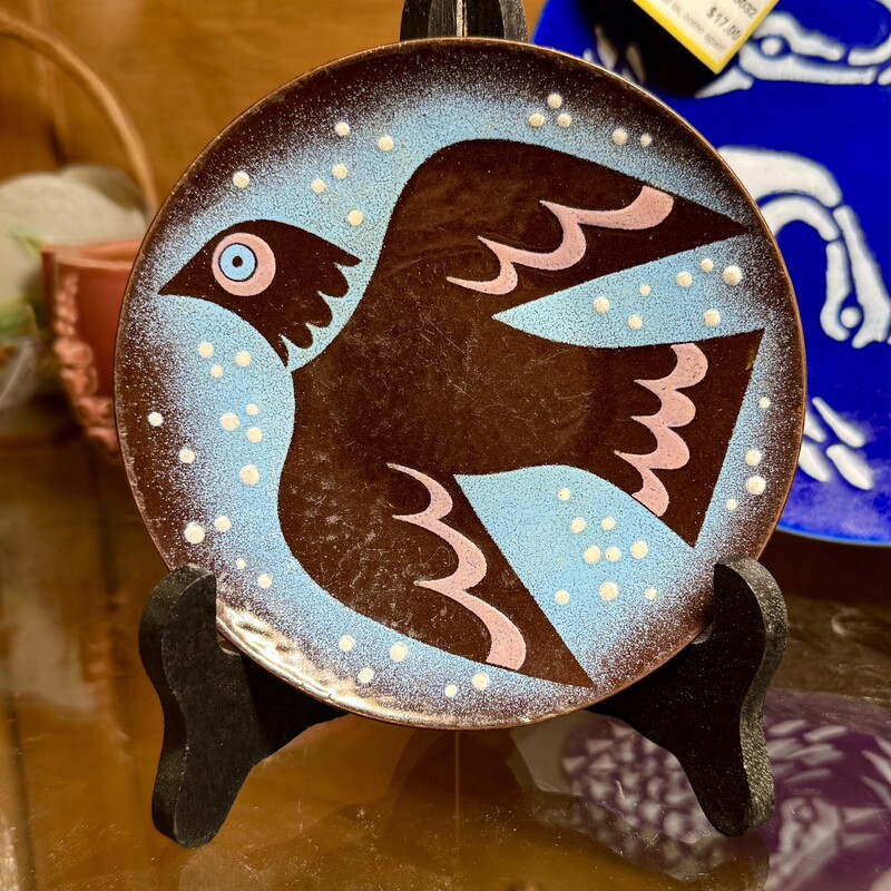Plate Enamel Over Copper, Bird, Size: 5