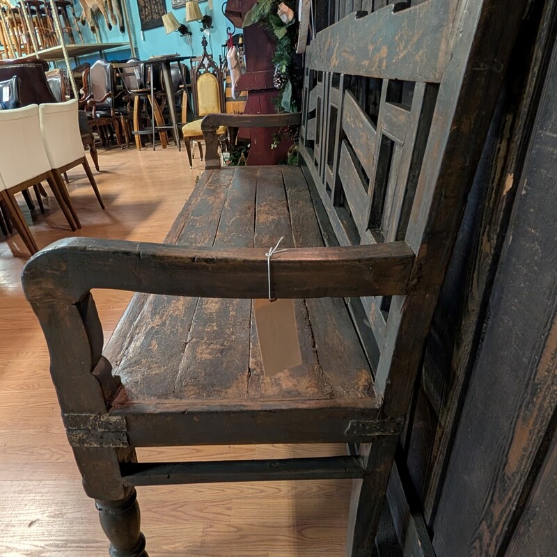 Vintage Bench W/Arms, Gray, Painted<br />
71 x 20 x 34h