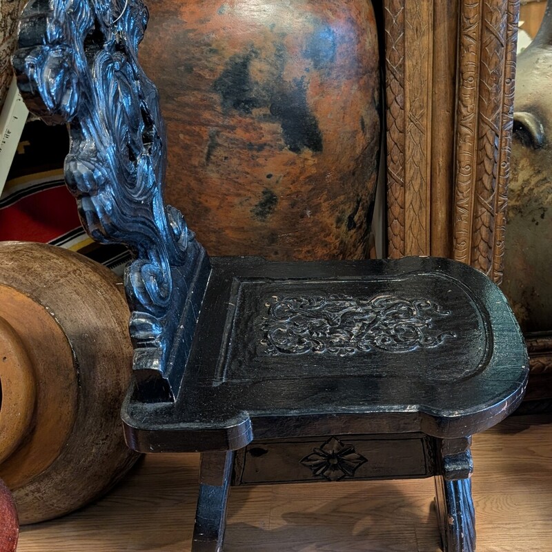 19th Century Escabelle Chair, Folk,  Italian
Swiss Alps Rustic, Carved
15 x 18 x 42h