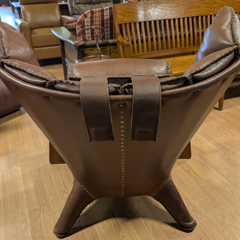 Verite Armchair & Footstool, Red  Brown, Metal Accents<br />
41 x 40 x 39h<br />
16h x 25w Footstool