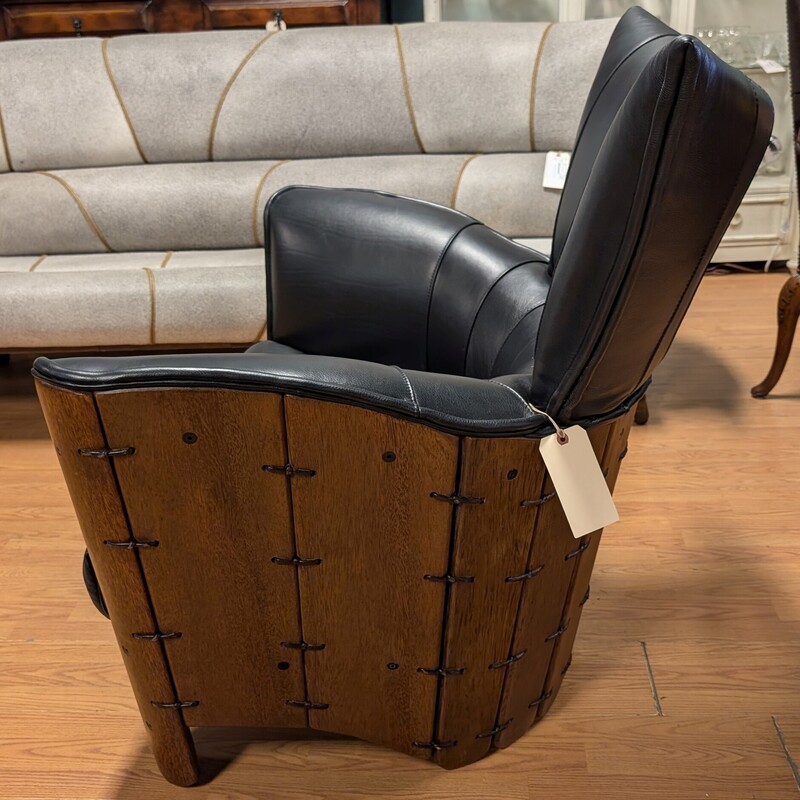 Moorea Arm Chair, Palm Wood, Black  Leather<br />
40 x 30 x 38h