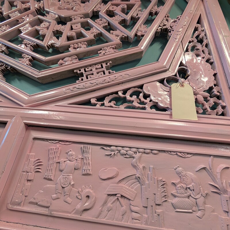 Chinese Carved Wood Screen, Pink, Vintage
51 x 61h