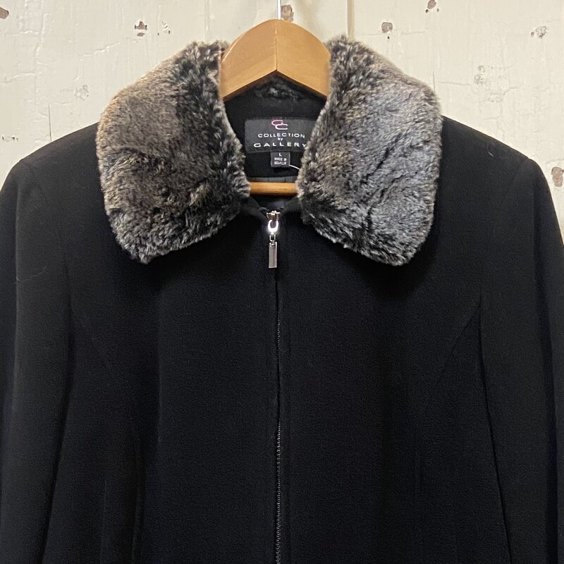 Blk Wool Faux Fur Coat