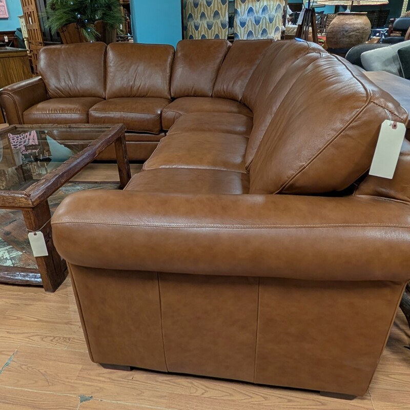Leather Mart Sectional, Brown,  3pc<br />
126 x 102 x 37h 36d