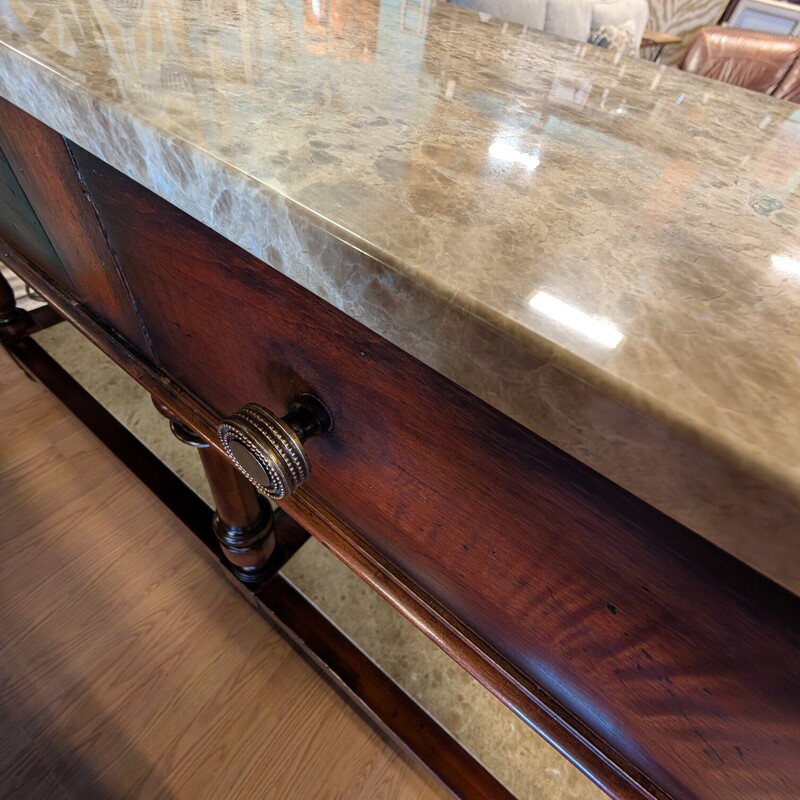 Henredon Sideboard Buffet, Marble Top, 2 Drawer, Lower Marble Shelf<br />
72 x 17.5 x 38.5h