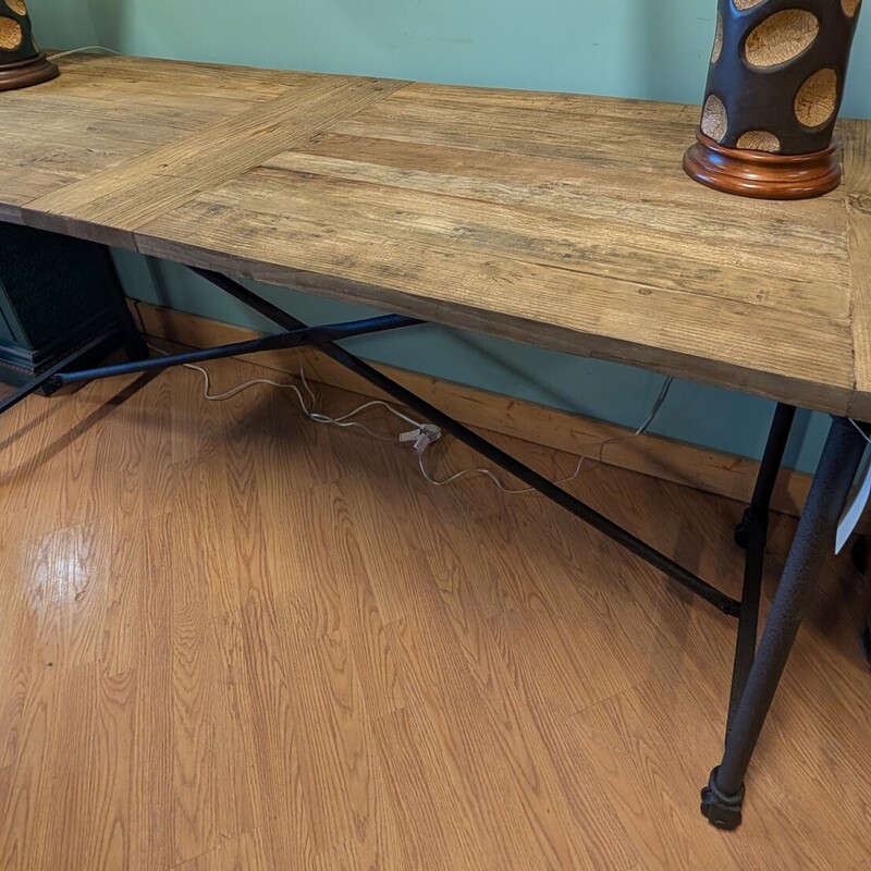 RH Flatiron Wood Top Counter Table, Metal X, Casters
84 x 28d x 36h