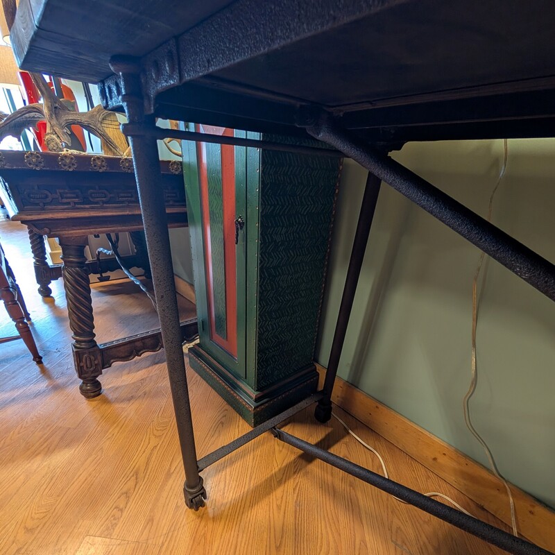 RH Flatiron Wood Top Counter Table, Metal X, Casters<br />
84 x 28d x 36h