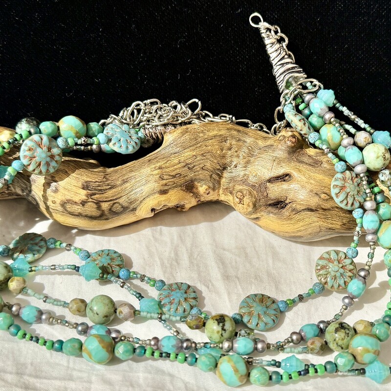 Sterling Green Czech Glass bead necklace