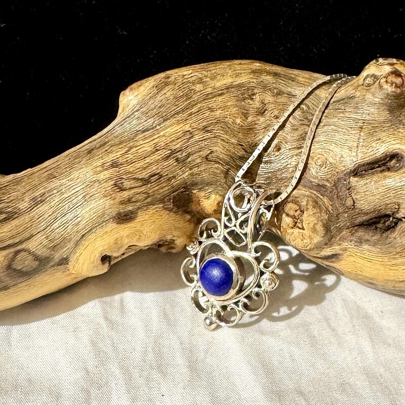 Sterling Hear with tBlue Stone necklace