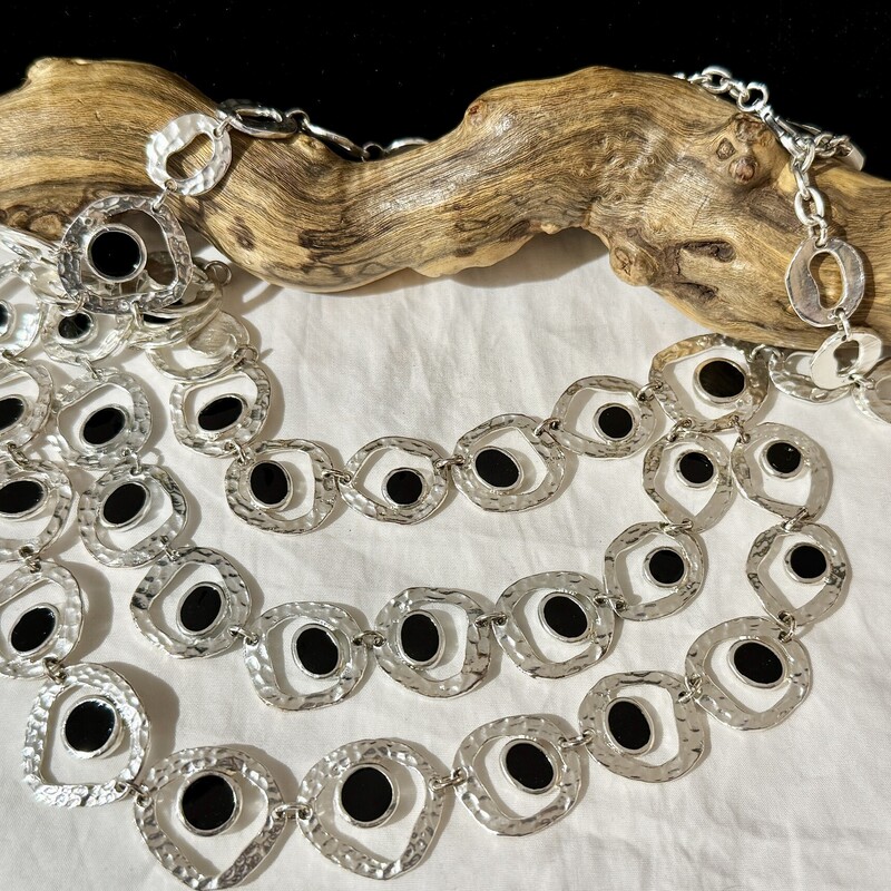 3 strand Black & Silver Circles necklace