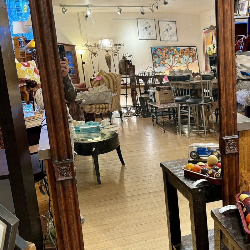 Mirror Floor W/Stand Carved, Wood, Size: 34x71