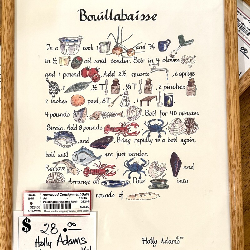 Painting of Bouilliabaisse Recipe by Holly Adams
Size: 12x15
