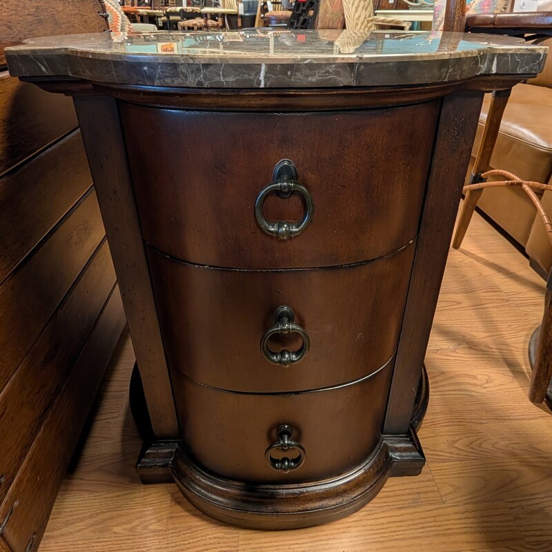 Drexel Marble Top Side Cabinet,  3 Drawer
26 x 26 x 28h