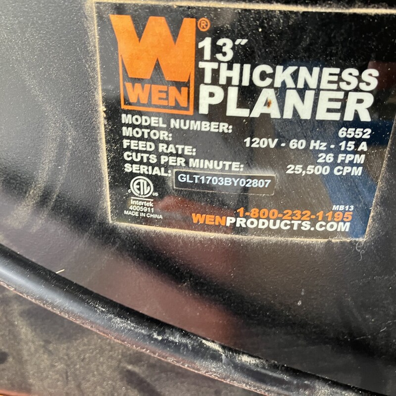 Thickness Planer, WEN, Size: 13in