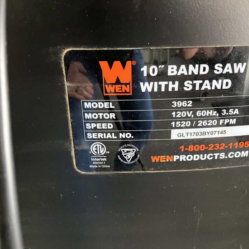 Band Saw, WEN, 3.5 Amp 10 in. 2-Speed Band Saw with Stand