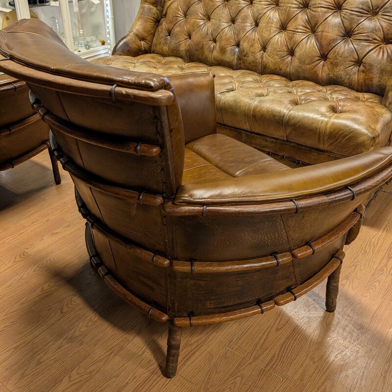 Navajo Leather Chair Set,<br />
Palm Wood, Aged Bark Leather<br />
44w x 33d x 36h<br />
Seat 17h x 21d