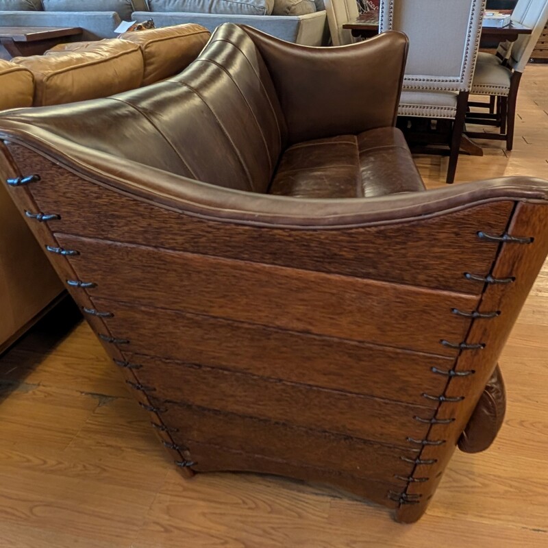 Cayenne Leather Sofa, Palm Wood Sides and Back, Cocoa Brown
80 x 31 x 32h