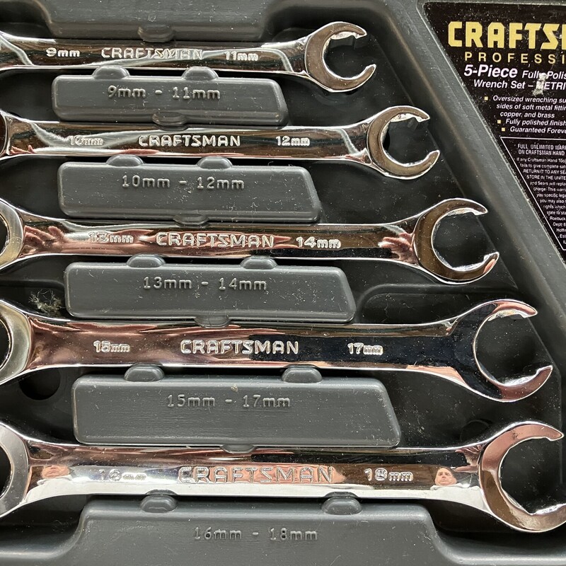 Flare Wrench Set, Craftsman, Size: 8pc NEW Old Stock
USA

Metric