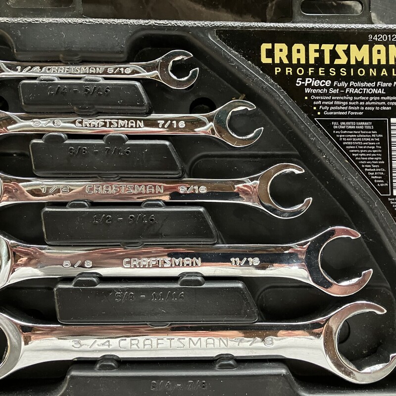 Flare Wrench Set, Craftsman, Size: 8pc NEW Old Stock
USA

SAE
