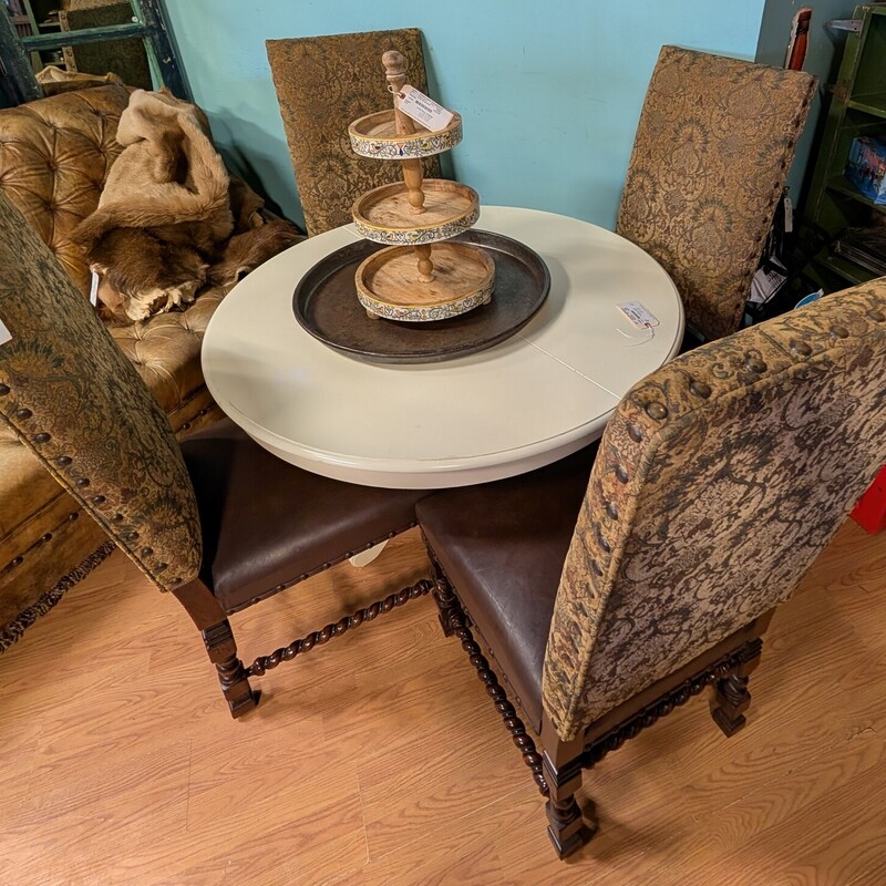 High Back Leather &Fabric, Studs, Set Of 4<br />
24 x 23 x 50h<br />
Seat Height 20h