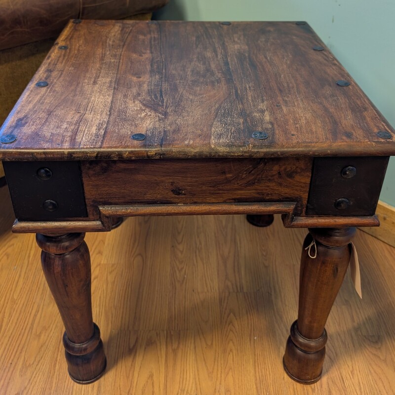 Rustic Side Table, Dark Stain, Metal Accents,Square
24 x 24 x 24h
