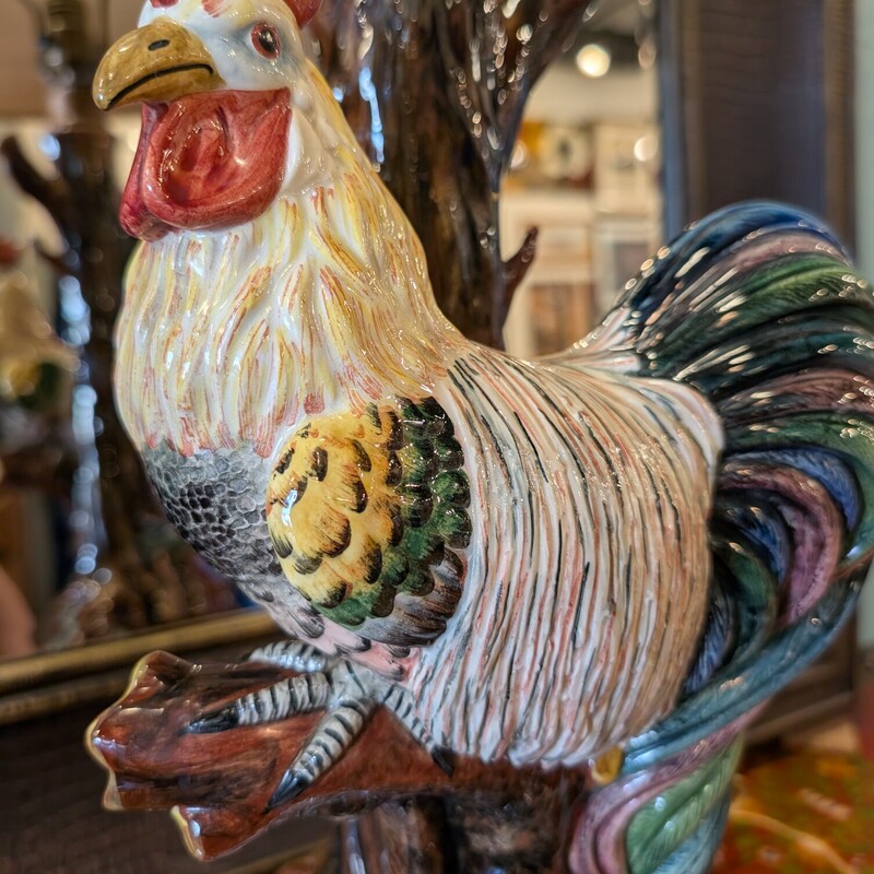 Majolica Rooster Vintage, Italian, Rewire!<br />
19 x 34h