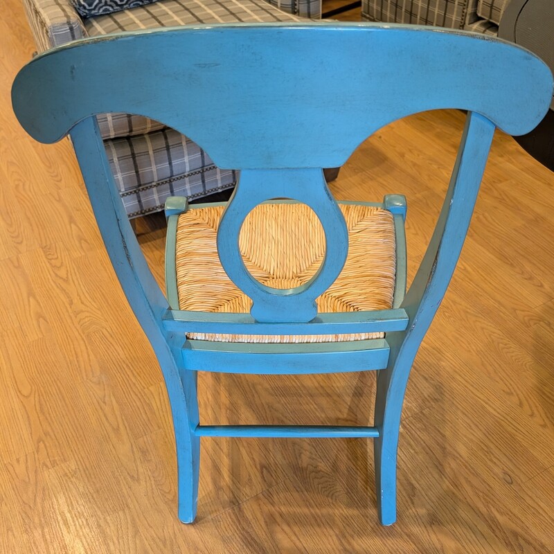 Pottery Barn Napoleon, Aqua Blue, Rush Seat, Set Of 5<br />
17.5 x 15 x 37h