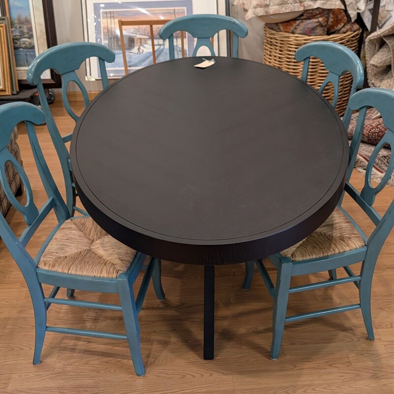 Pottery Barn Napoleon, Aqua Blue, Rush Seat, Set Of 5<br />
17.5 x 15 x 37h