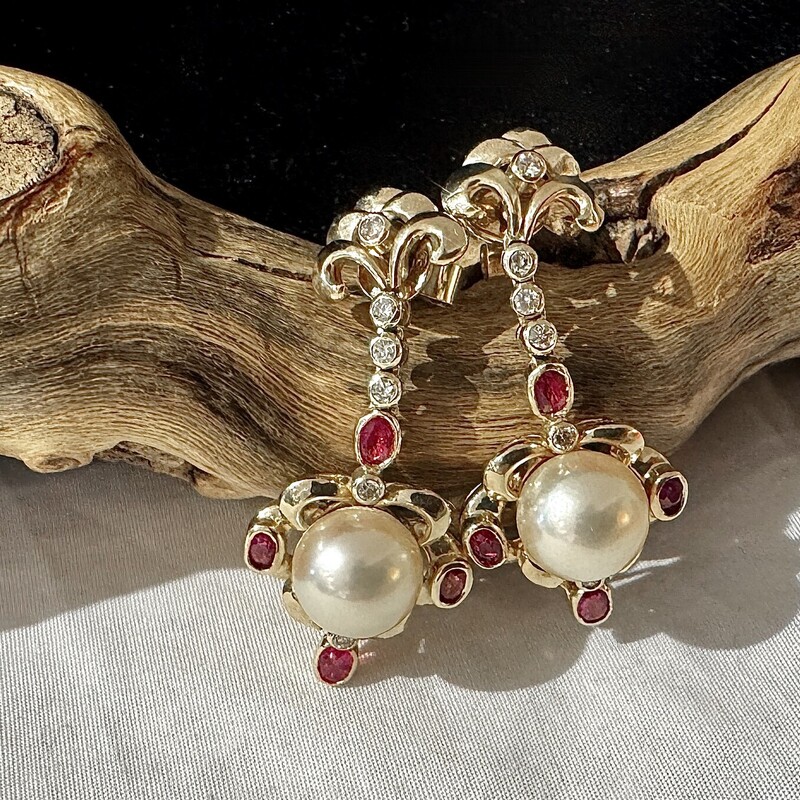 18k Diamond, Ruby & Pearl earrings