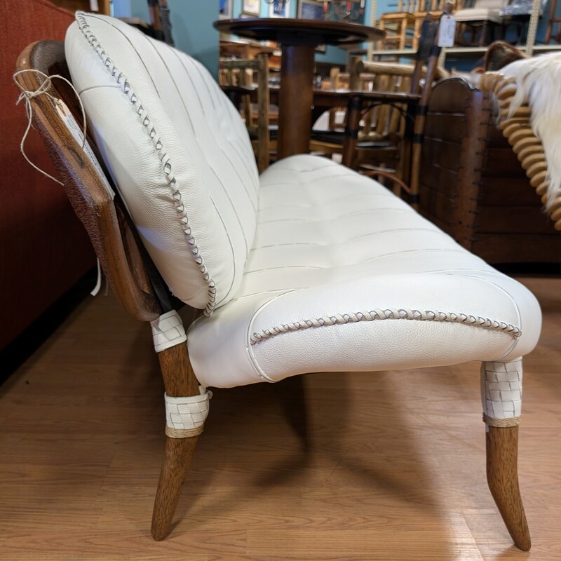 Zulu Leather & Wood Sofa, Palmwood, Super White<br />
83 x 31 x 31h