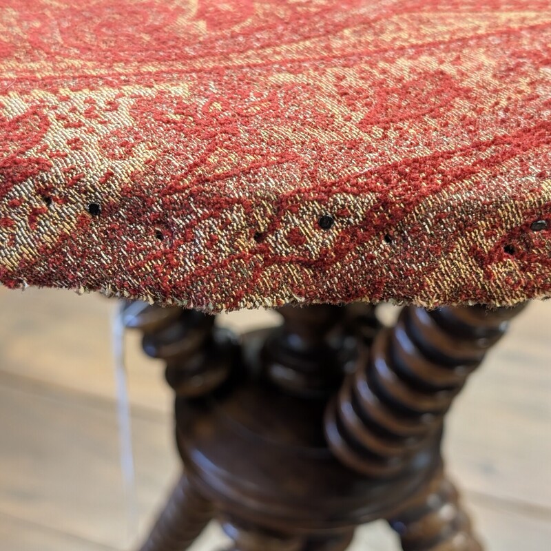 Victorian Bobbin Table, Mahogany, Antique<br />
Fabric Top<br />
23 x 28 Round