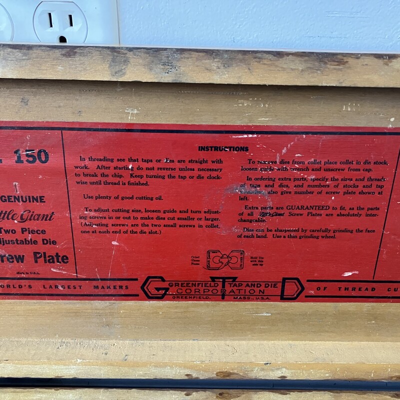 Tap & Die Set, Greenfield Tap & Die Corporation<br />
No 150