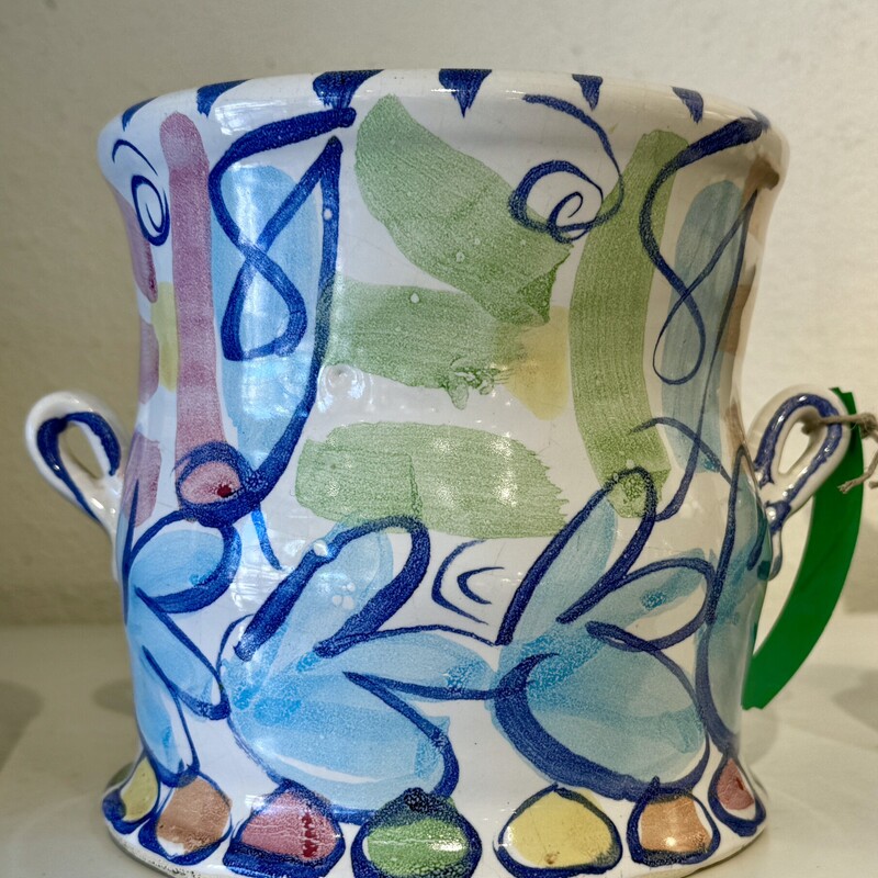 Vase Crock Painted Signed