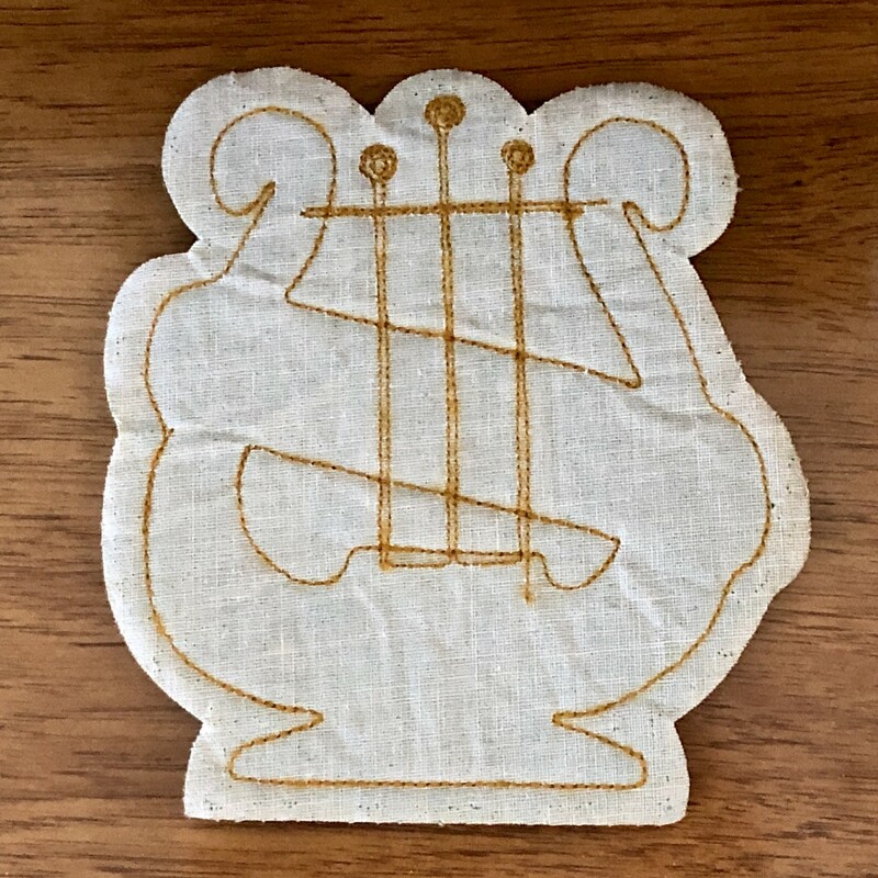 Vintage felt and chenille Letterman Band Letter. Gold & green. Small area of felt loss clearly visible in photo. Size: 6in x7in