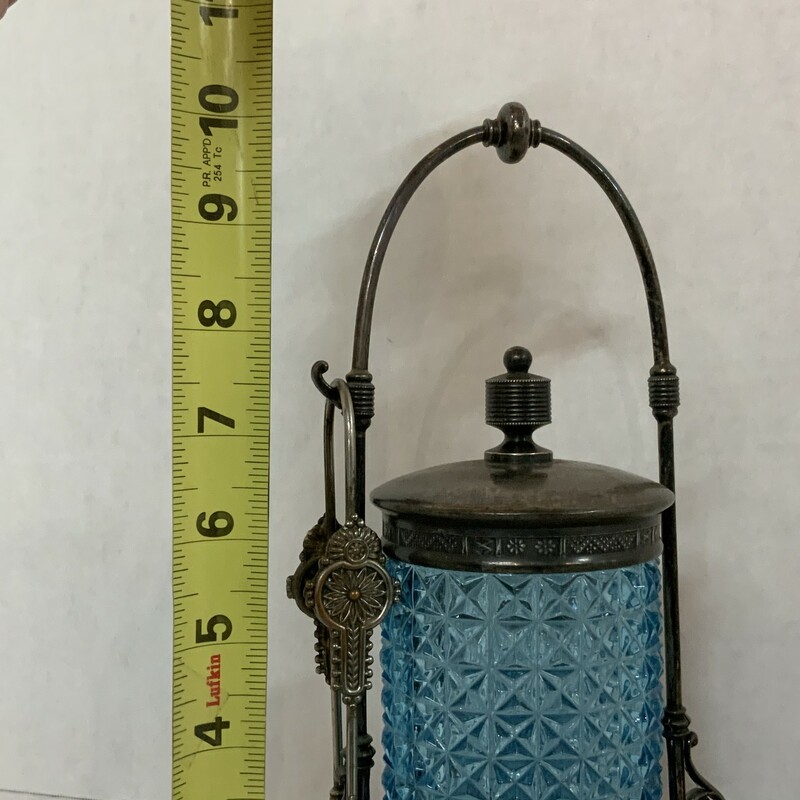 Antique Blue Glass Pickle Castor Complete with Tongs ca. 1900
This is excellent condition
Please see the photos for details
10â€ Height
4â€ Width
Weight 2lb 1 oz