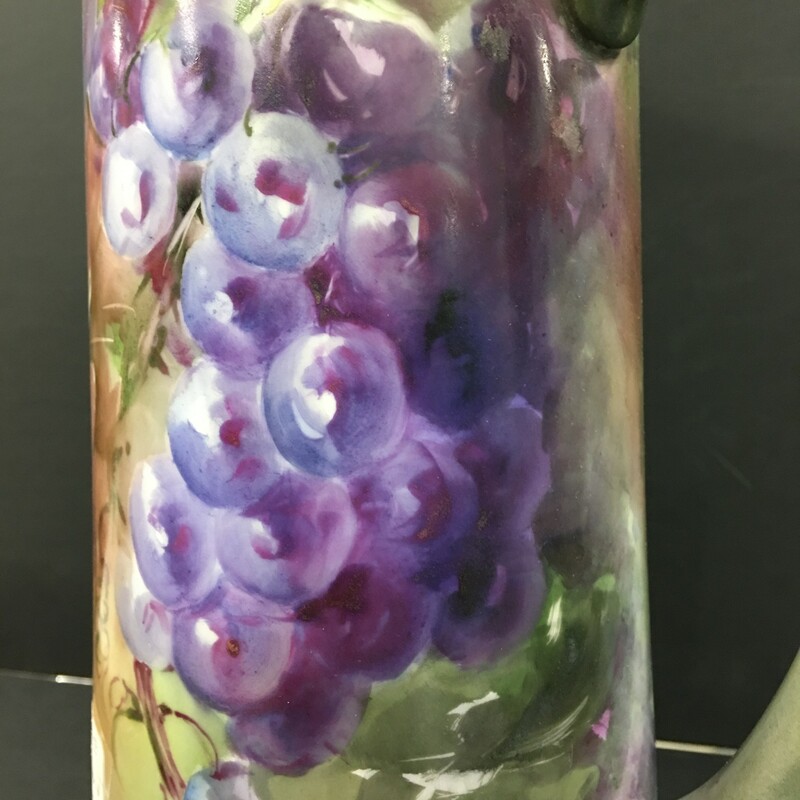 Beautiful Limoges hand painted tankard; pitcher. Gorgeous hues of purple; plums and green grapes; Perfect condition!