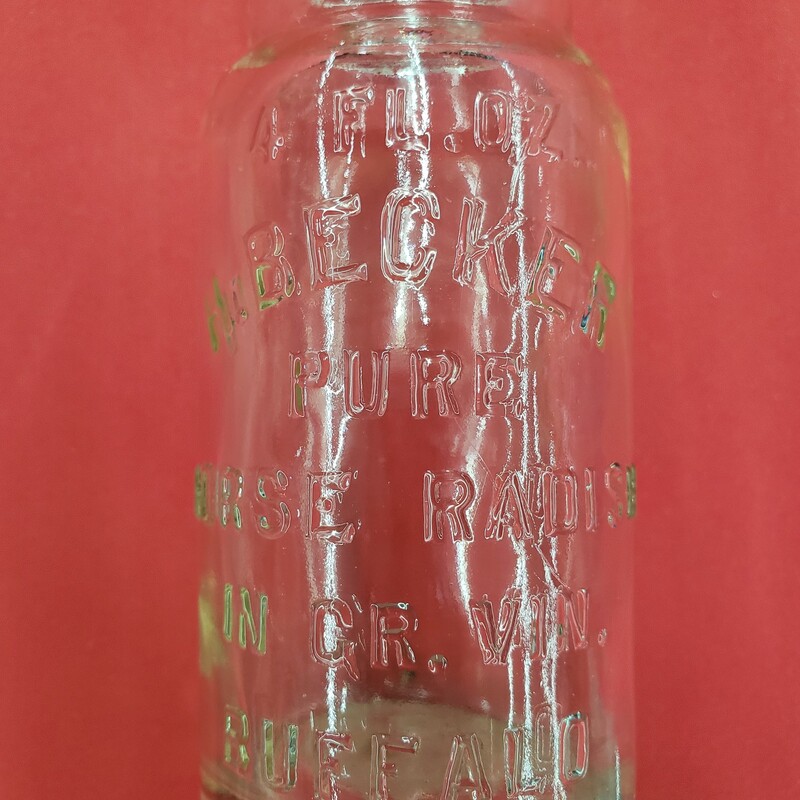 H Becker Horse Radish Bottle, Buffalo, NY<br />
Clear, Size: 4 Oz<br />
Great little piece of local history!<br />
Well I tried, just couldn't get a good picture ;)<br />
Contact store for shipping