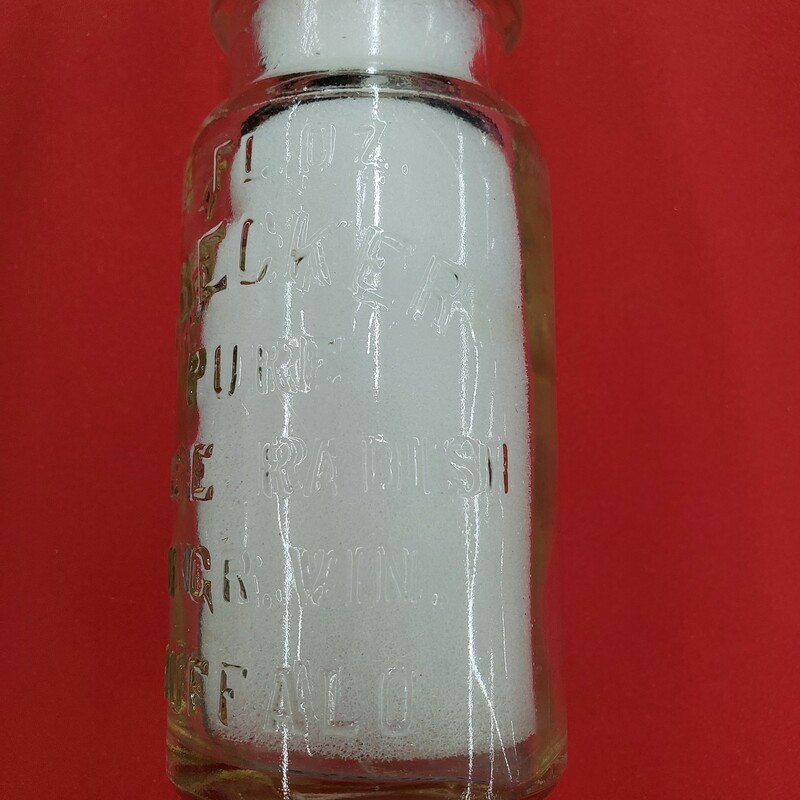 H Becker Horse Radish Bottle, Buffalo, NY<br />
Clear, Size: 4 Oz<br />
Great little piece of local history!<br />
Well I tried, just couldn't get a good picture ;)<br />
Contact store for shipping
