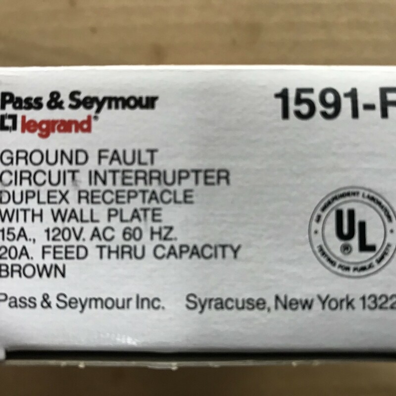 GFCI Outlet, Pass & Seymour Brown
15A 120V 20A feed thru capacity