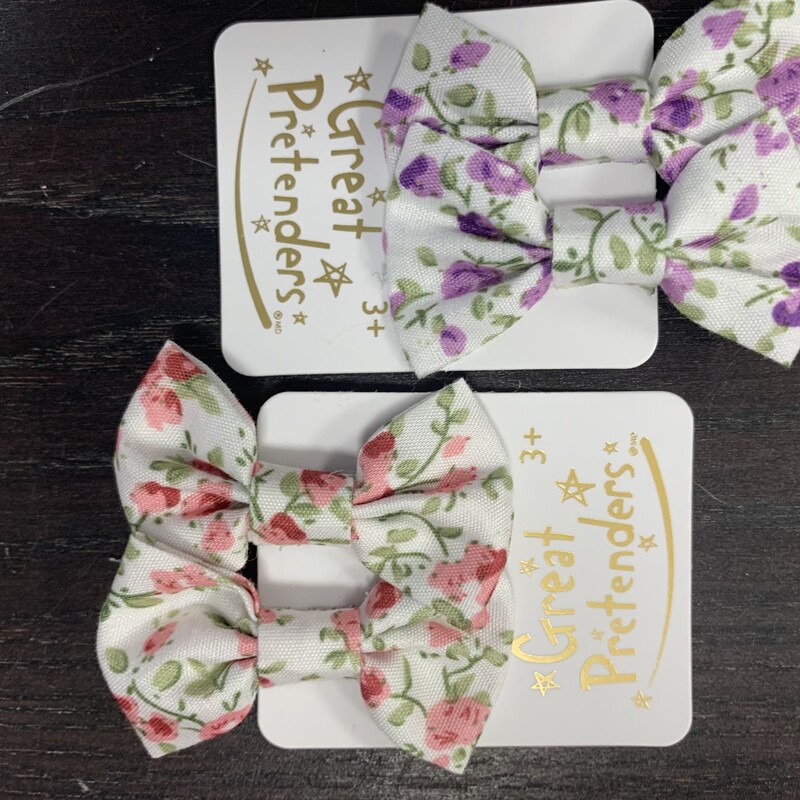 Flowered Bow Clips, Set Of 2, Size: Jewellery